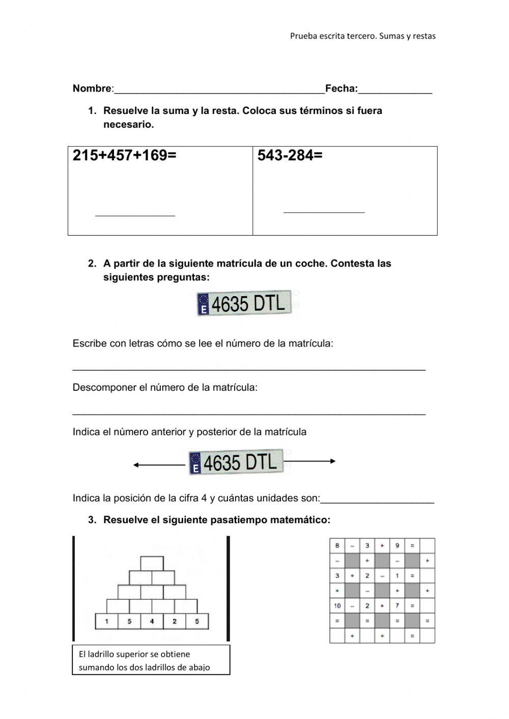 Matemáticas tercero