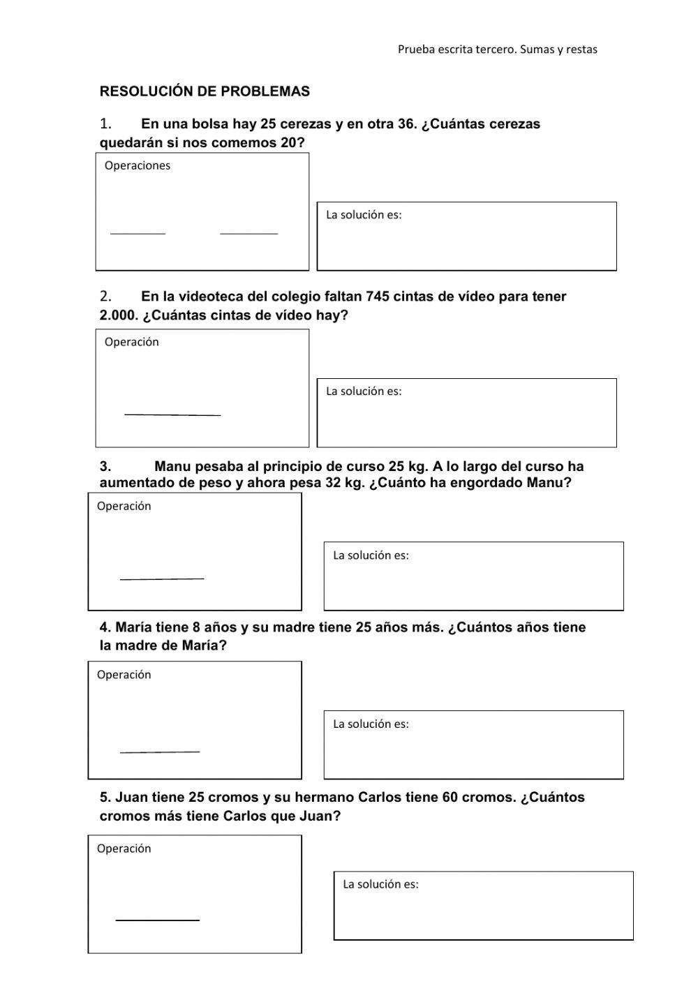 Matemáticas tercero