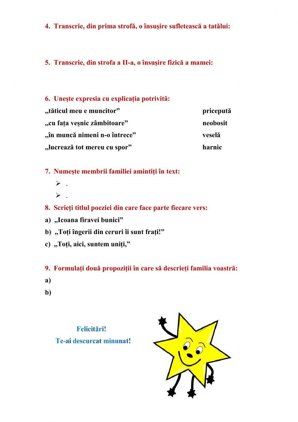 Evaluare-,,Familia, leagănul copilăriei”