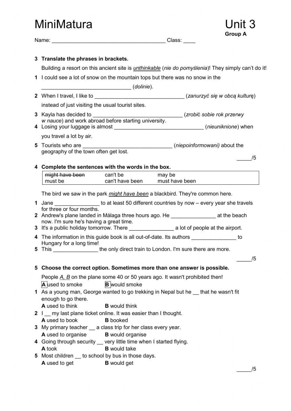 Focus 3 Unit 3 Test