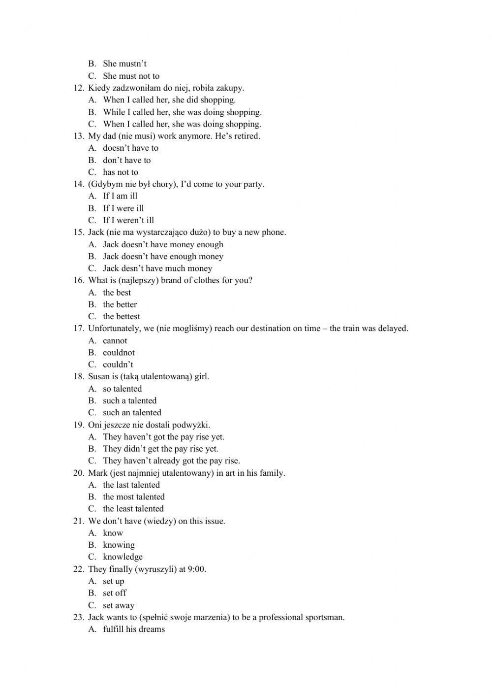 Matura podstawowa - tłumaczenia