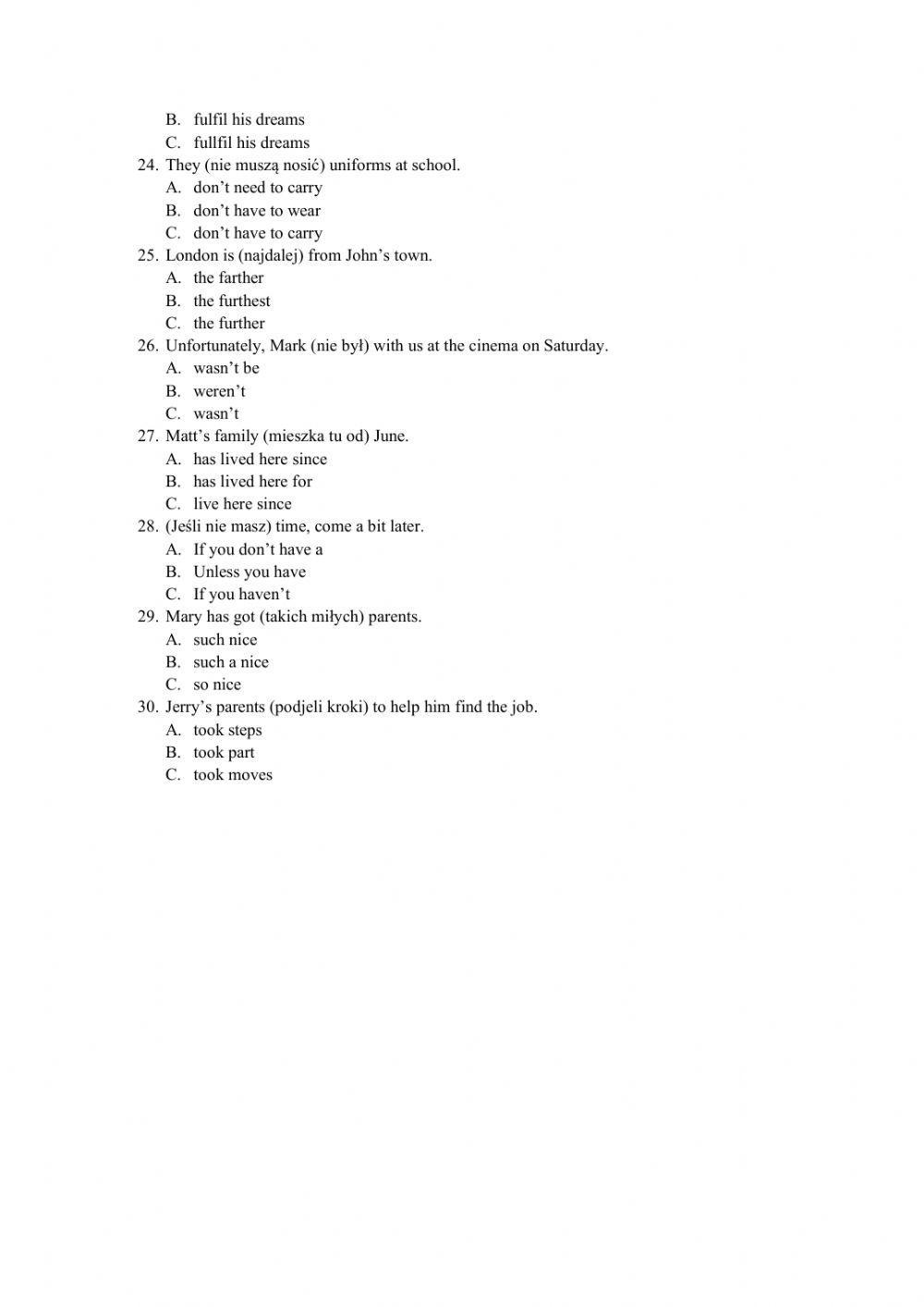 Matura podstawowa - tłumaczenia