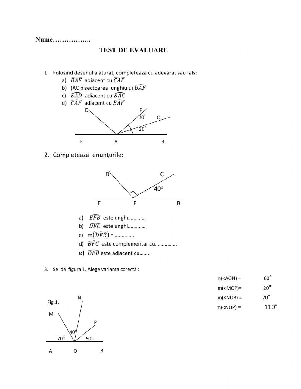 Test unghiuri 6 B worksheet | Live Worksheets