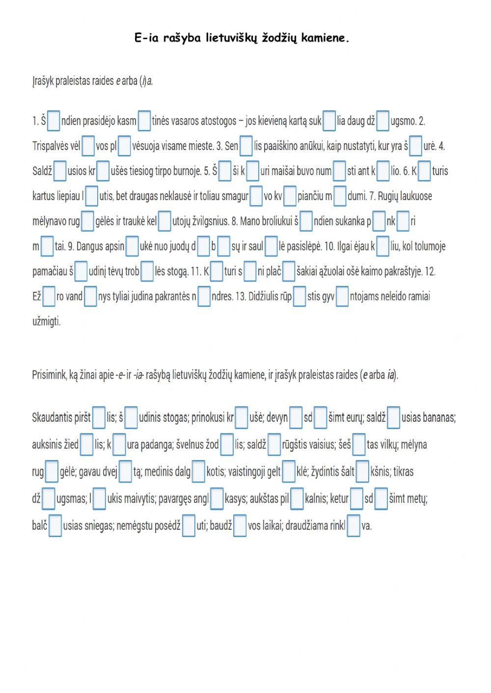 E-ia rašyba lietuviškuose žodžiuose