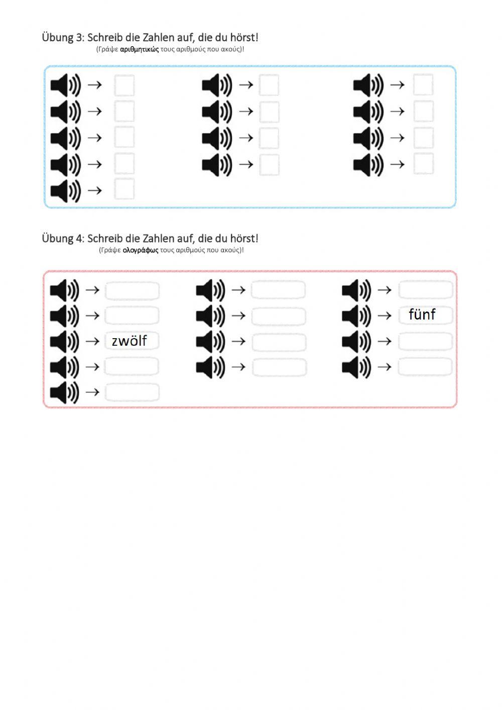 Zahlen null bis zwölf