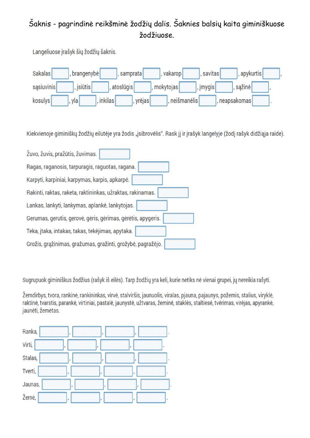 Šaknies balsių kaita giminiškuose žodžiuose. (1)