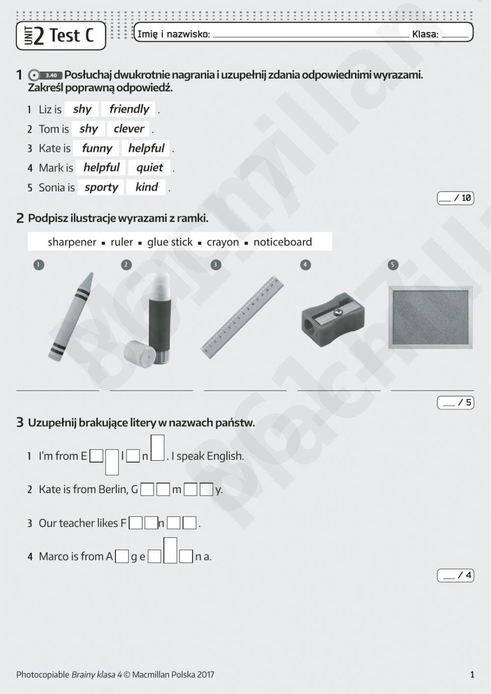 Brainy Klasa 4 Testy 6258107 | Brainy 4 unit 2 test | aniaeste