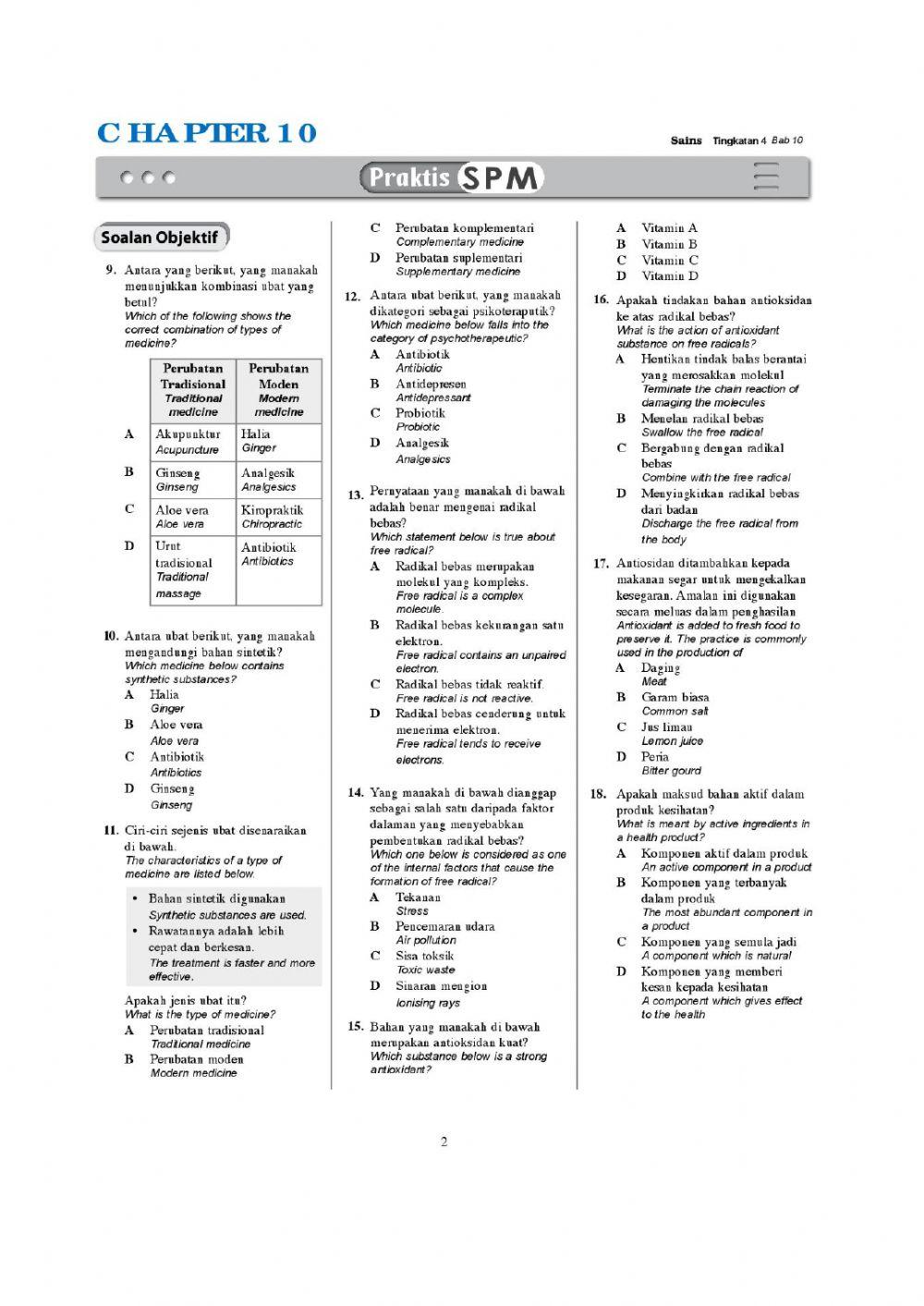 Soalan Sains Objektif (Bab 9-12) T4 KSSM