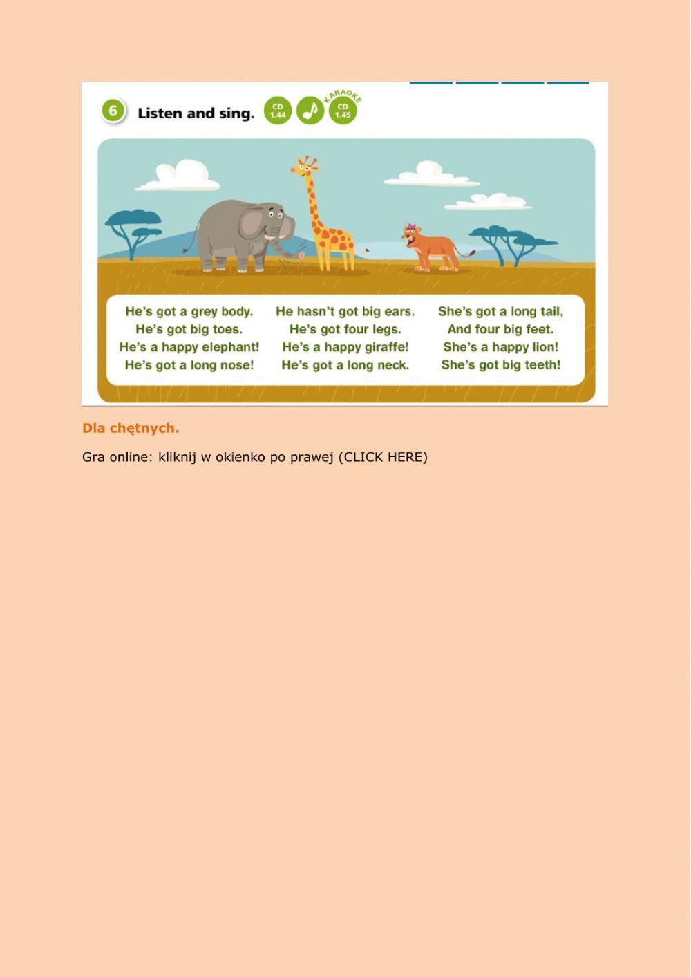 Parts of the body song (Unit 3)