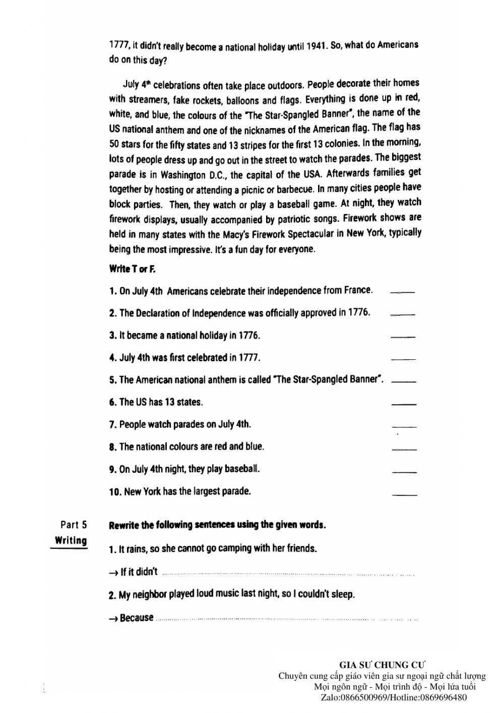 Lớp 8- Bài kiểm tra 45p (test 21)