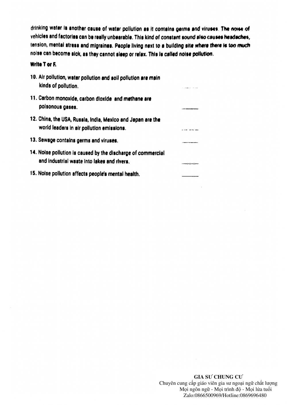 Lớp 8- Bài kiểm tra 15 phút( test 23)