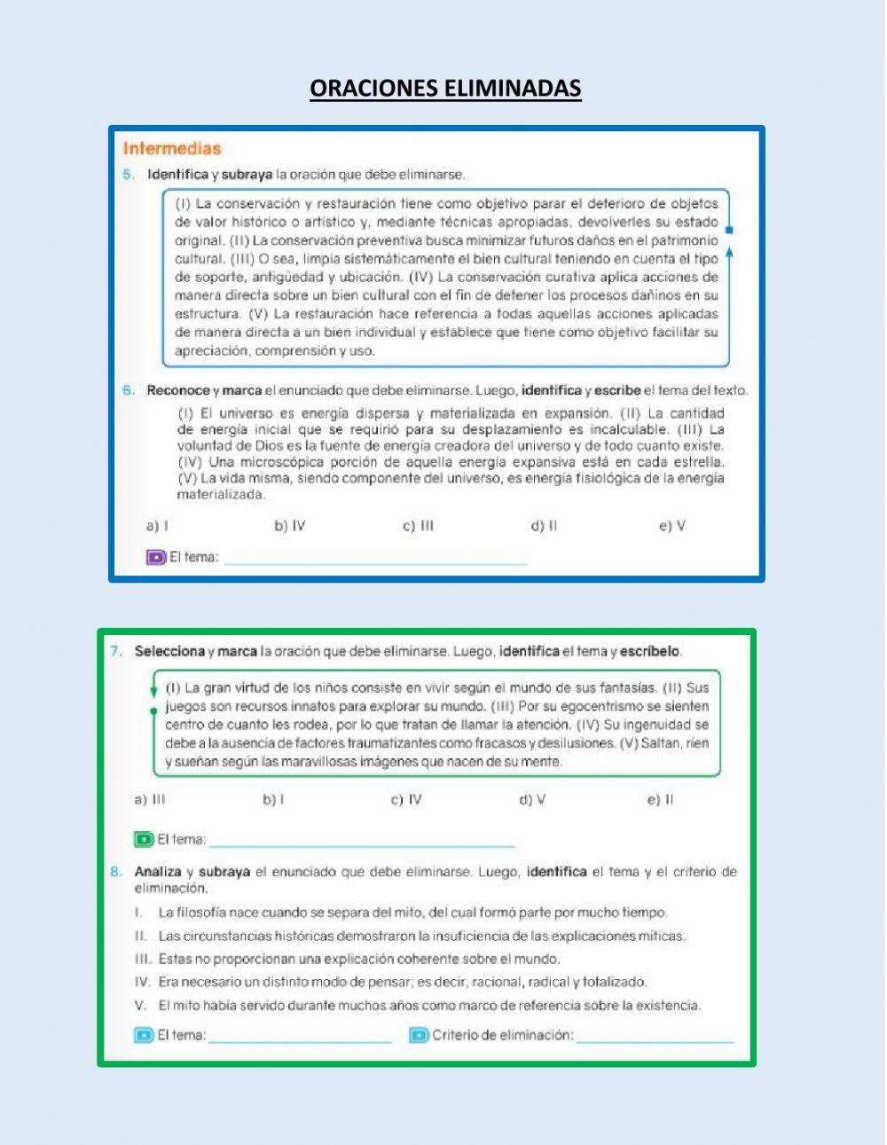 Oraciones eliminadas