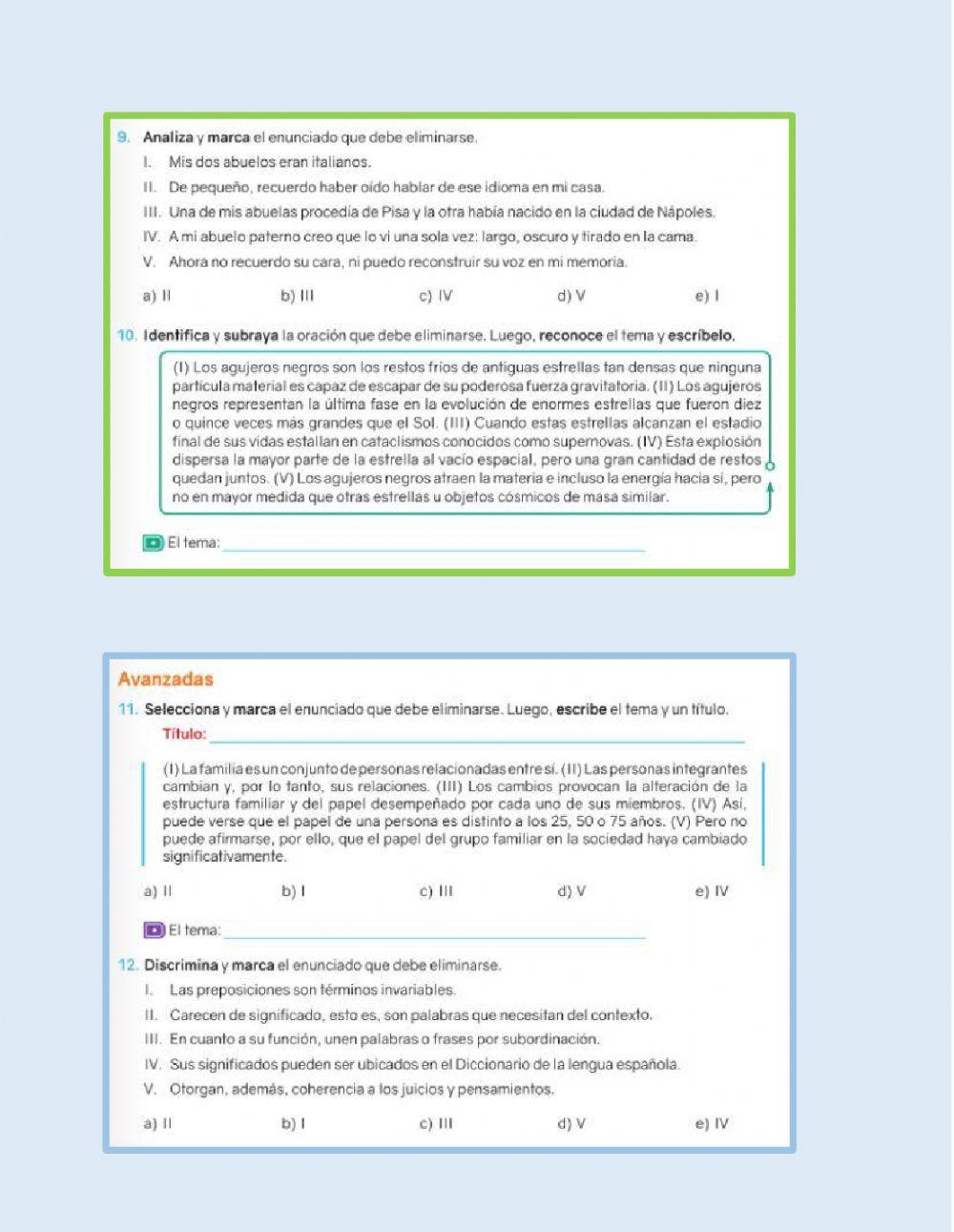 Oraciones eliminadas