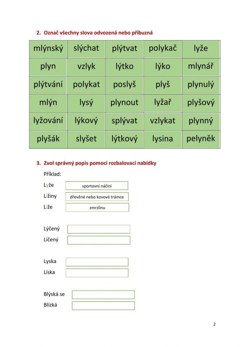 Pracovní list - vyjmenovaná slova po L