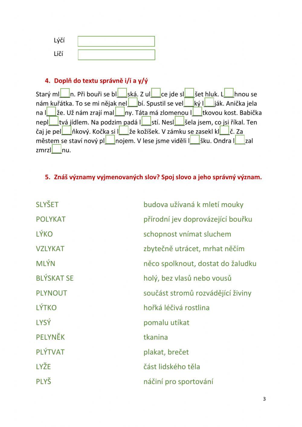 Pracovní list - vyjmenovaná slova po L