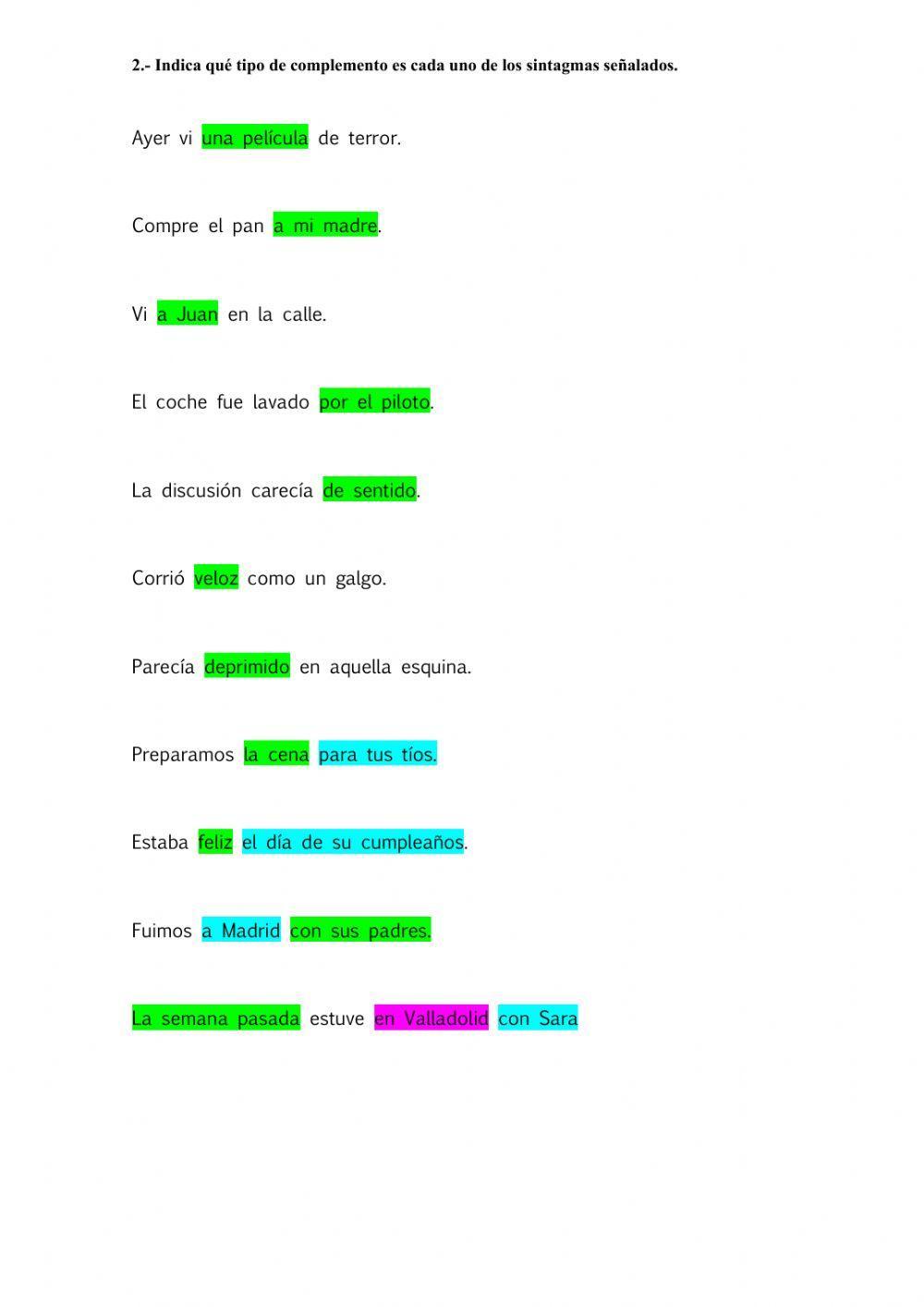 Los complementos del verbo Los complementos del verbo