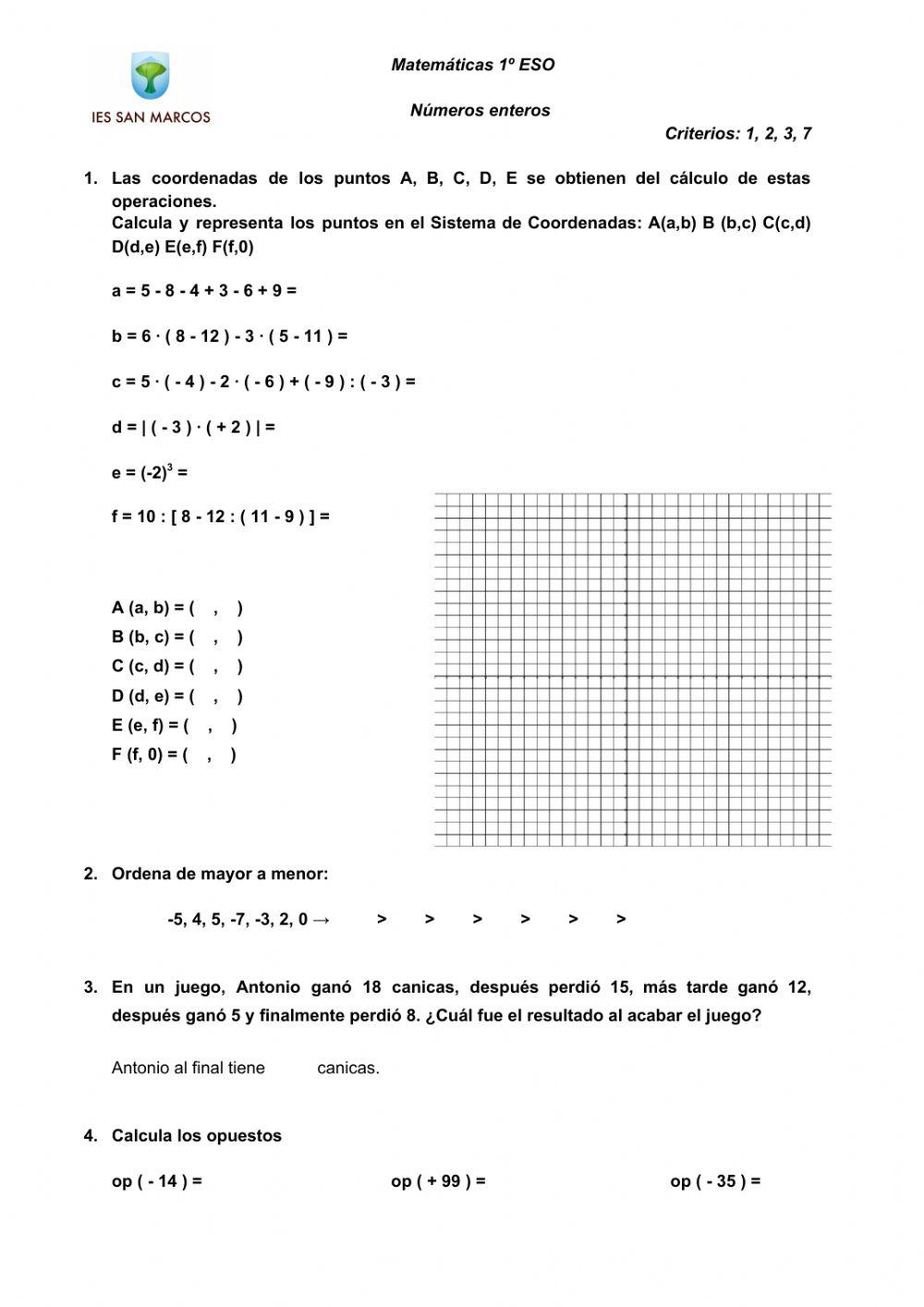 Examen Números Enteros