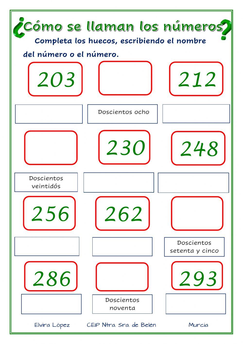 Los números del 200 al 299