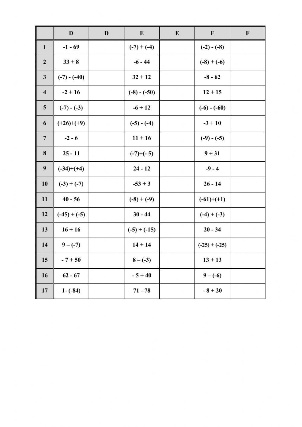 Suma e resta de enteiros