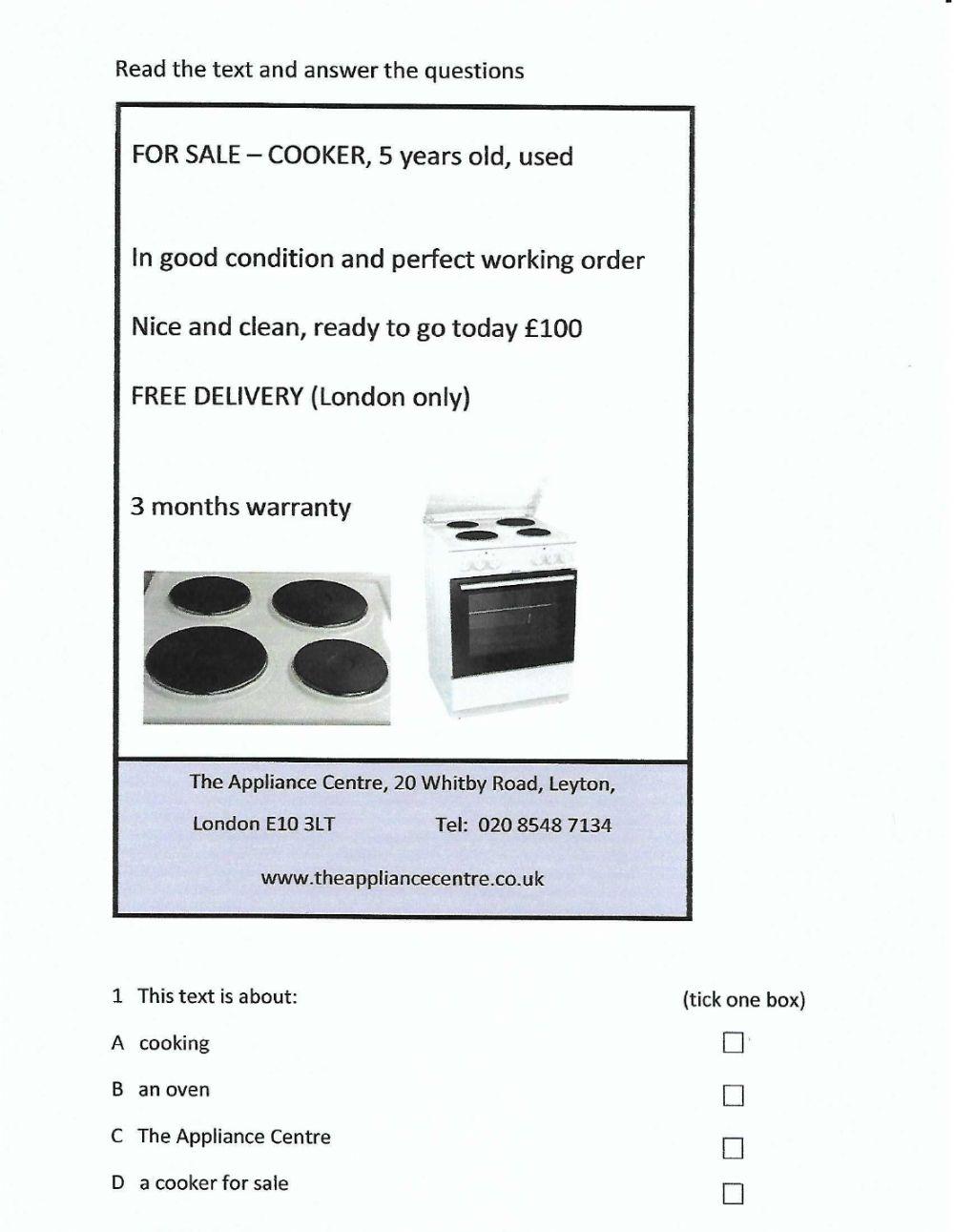 E1 Reading kitchen appliance advert