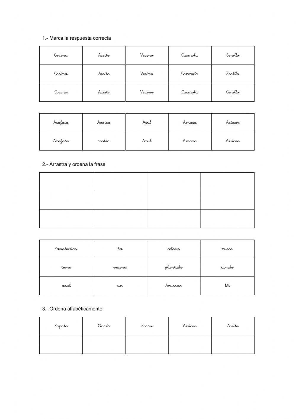 Ordeno palabras y frases