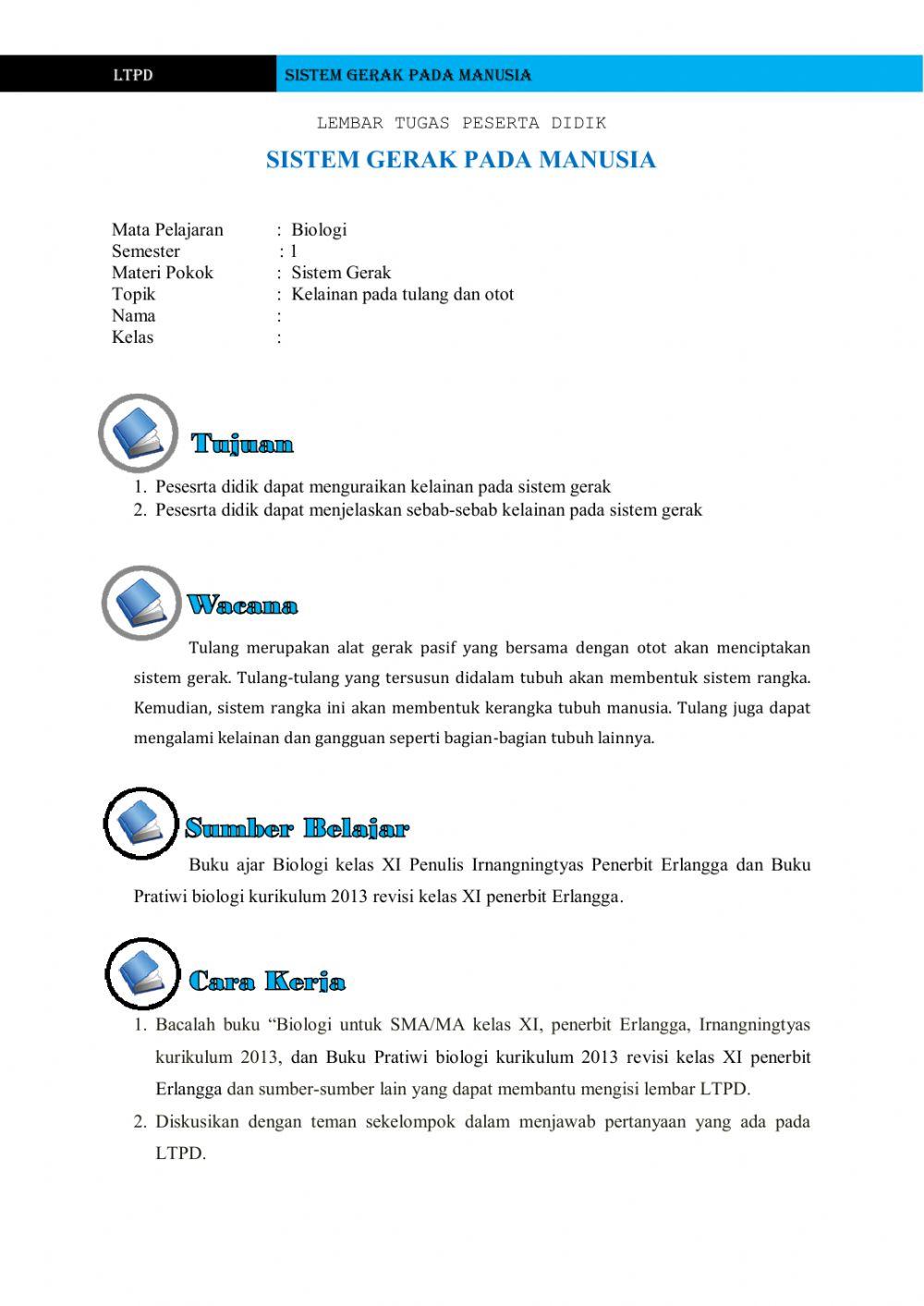 Sistem gerak (Kelainan pada tulang dan otot) Kelas XI MIA 1