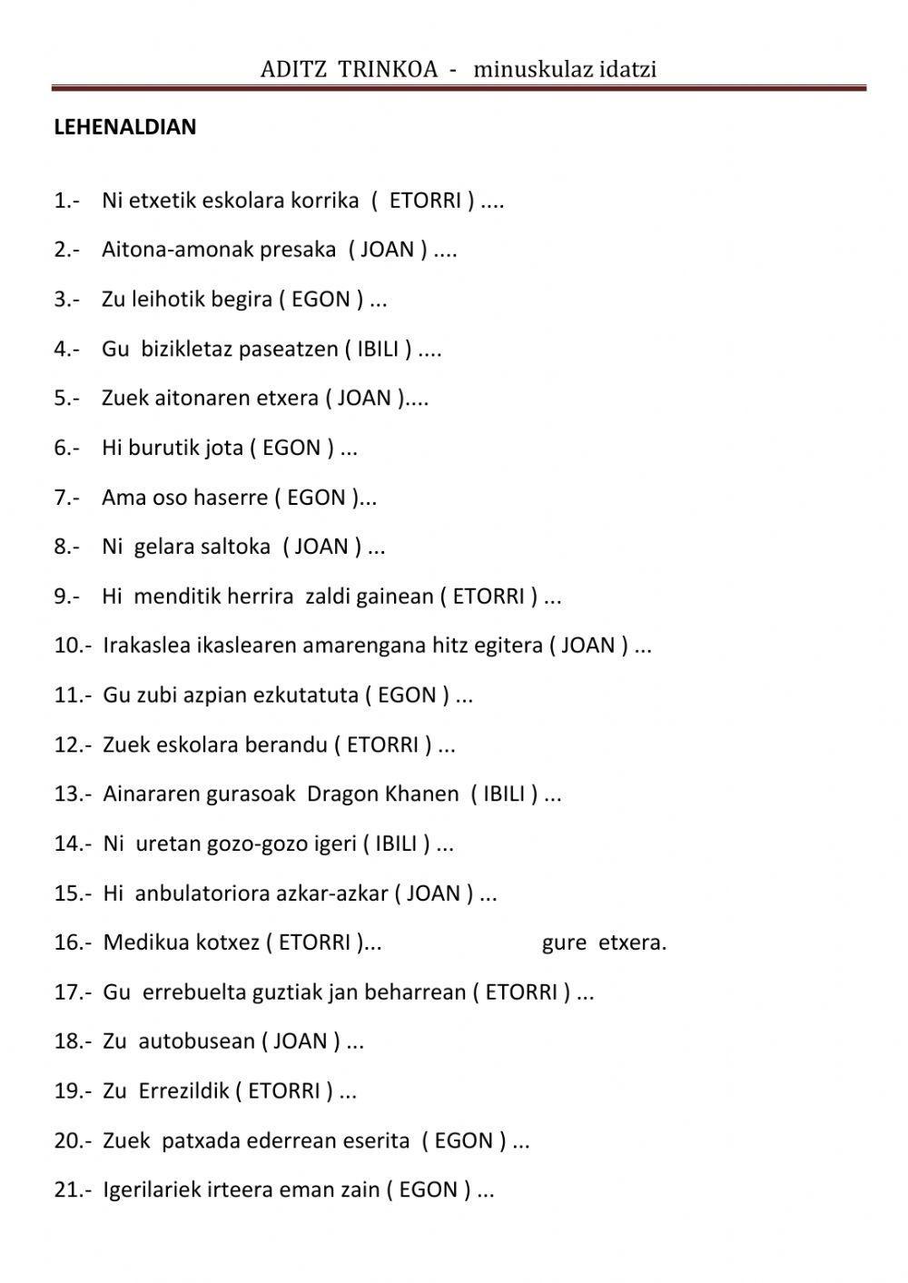 Aditz trinkoa - LEHENALDIA