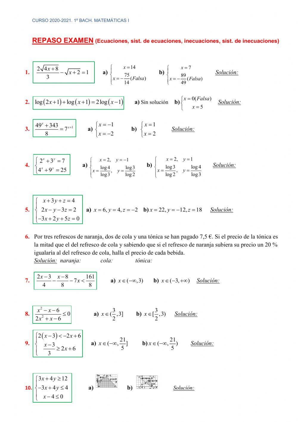Repaso ecuaciones 1bach