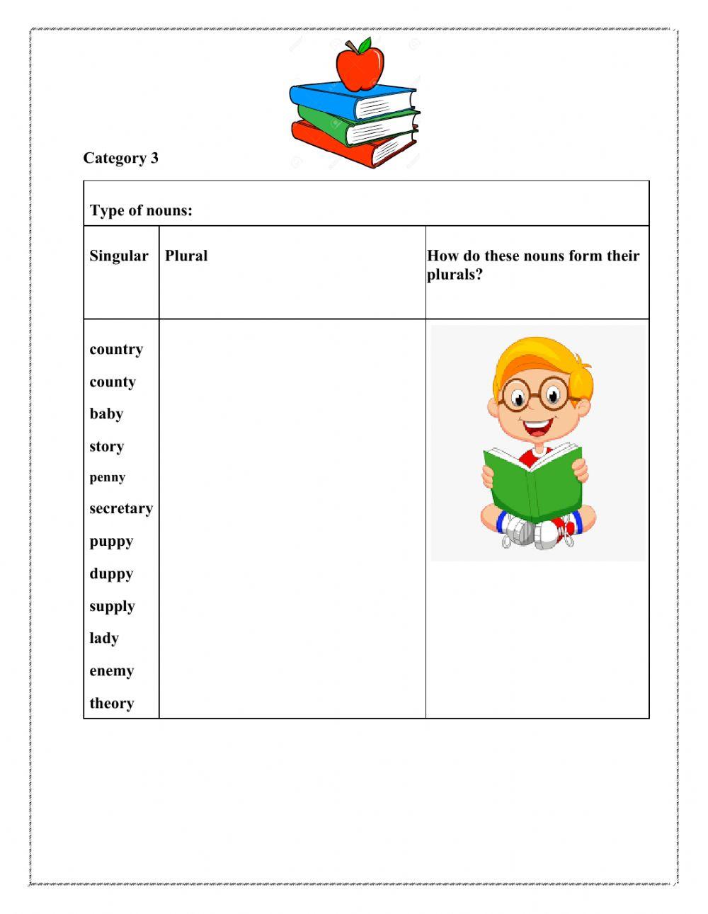 Singular and plural noun worksheet
