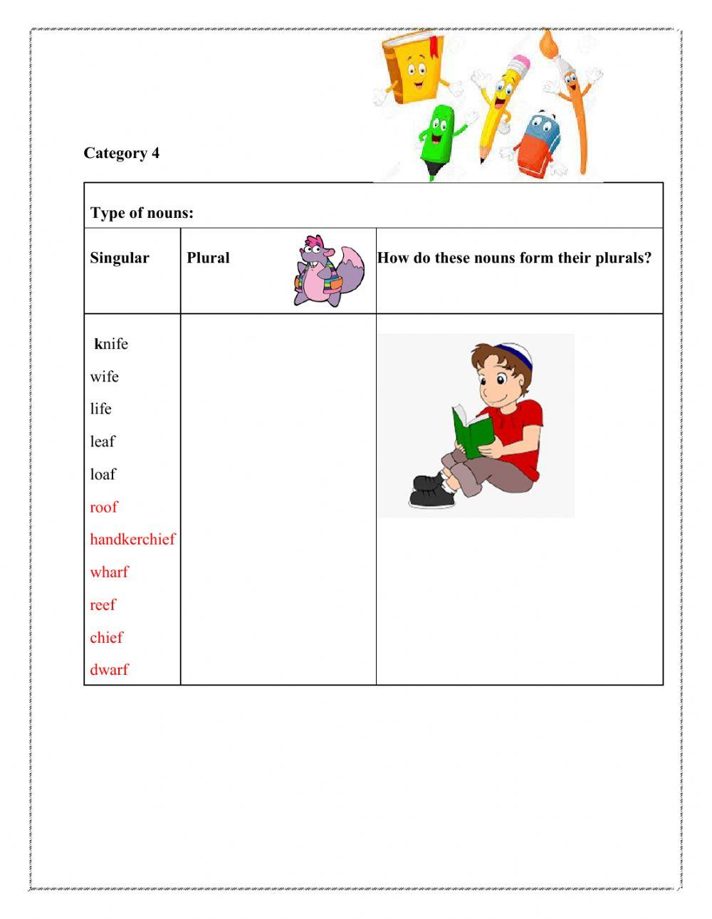 Singular and plural noun worksheet