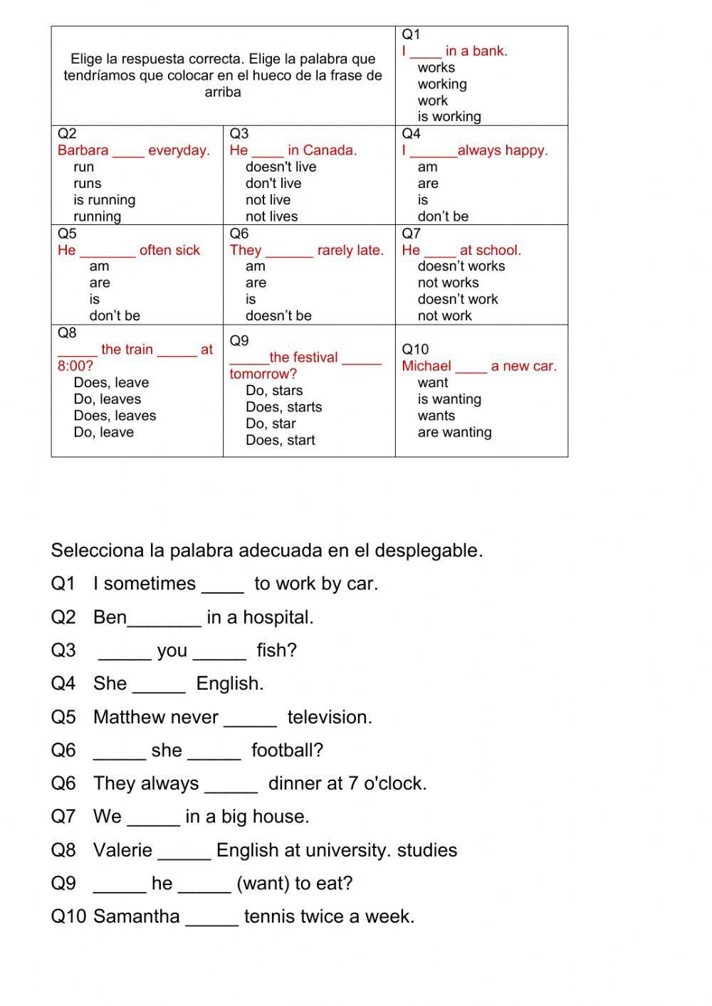 Prueba presente simple