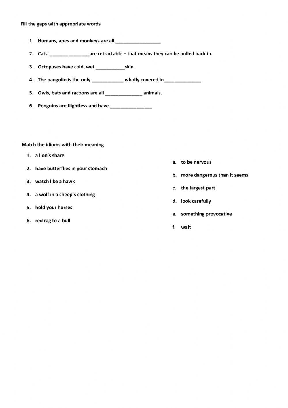 Animals and animal idioms