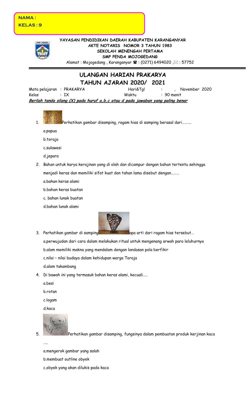 Ulangan prakarya pjj daring