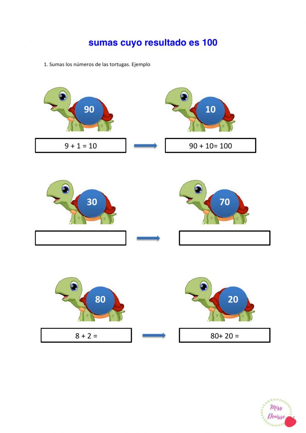 Actividad sumas cuyo resultado es 100