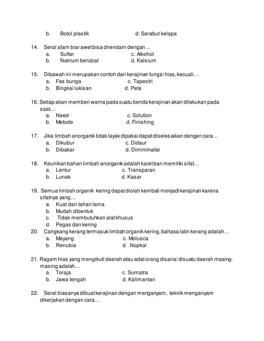 Latihan PAS Prakarya Kelas 9