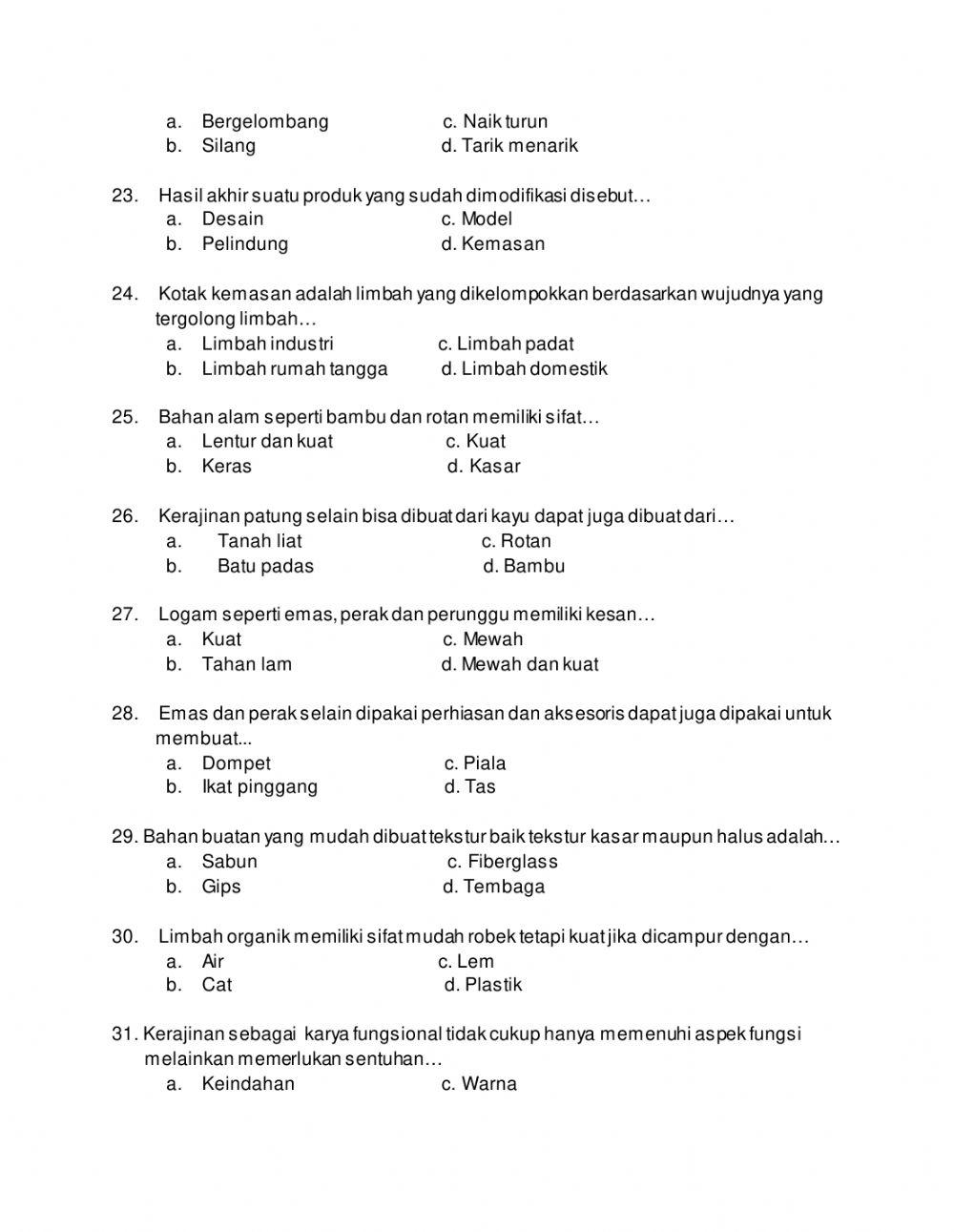 Latihan PAS Prakarya Kelas 9