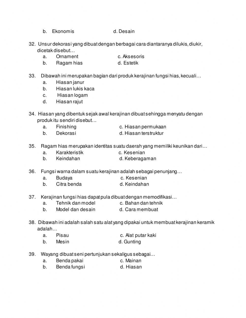 Latihan PAS Prakarya Kelas 9