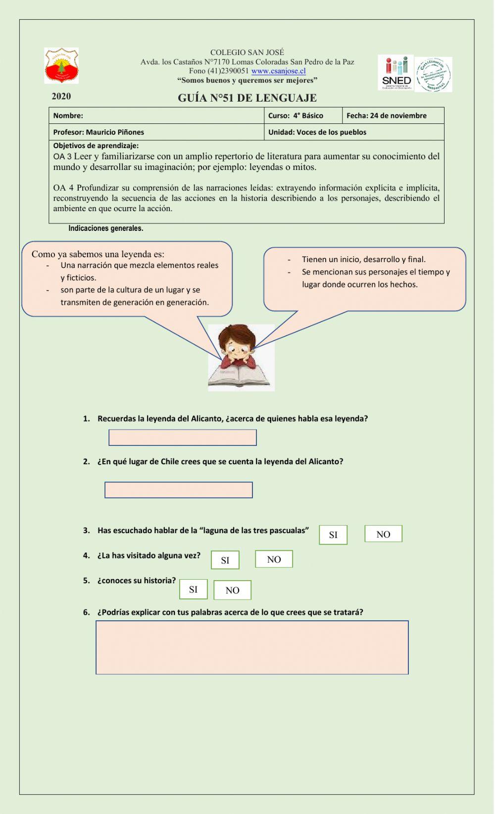 Comprensión lectora leyendas