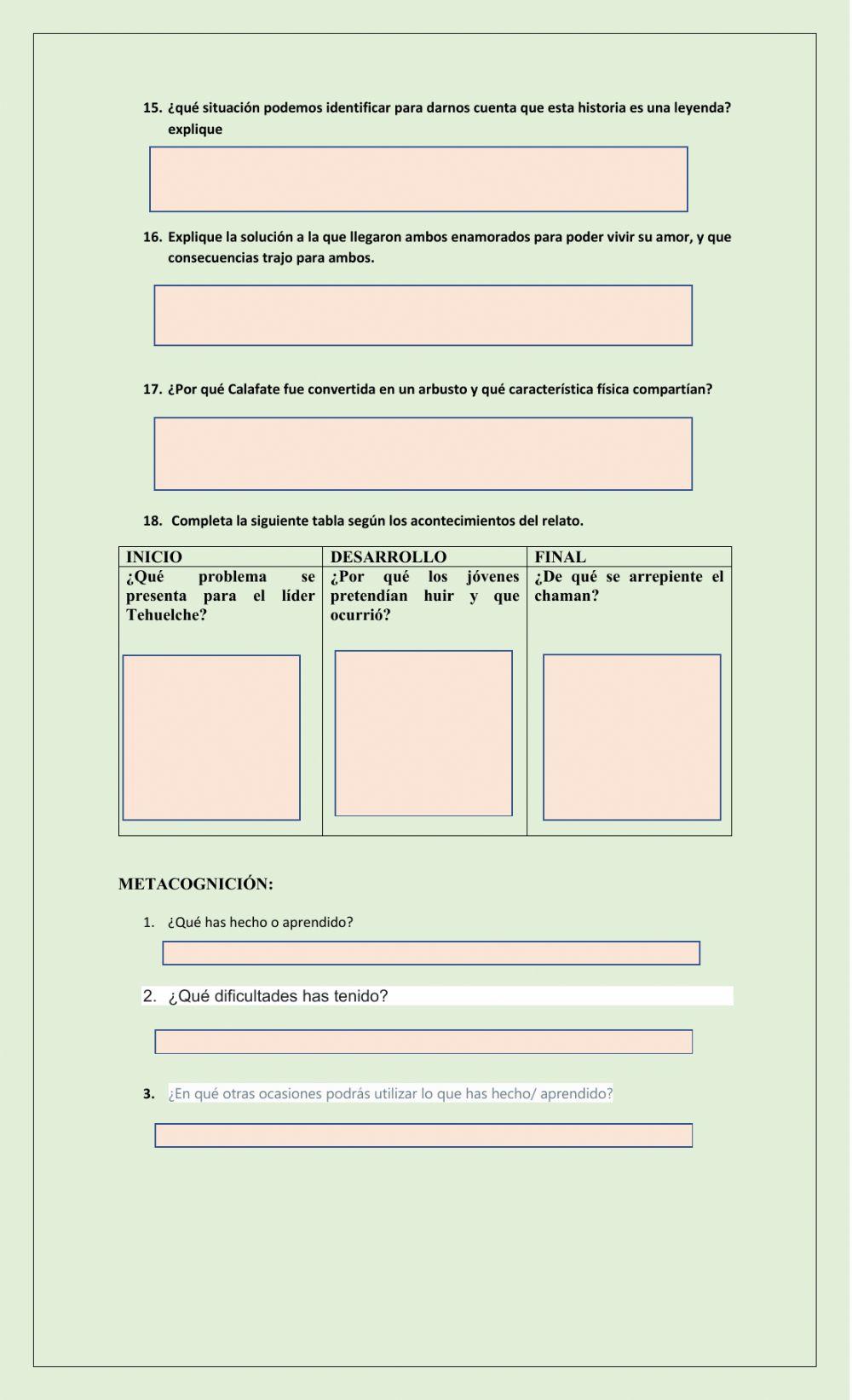 Comprensión lectora leyendas