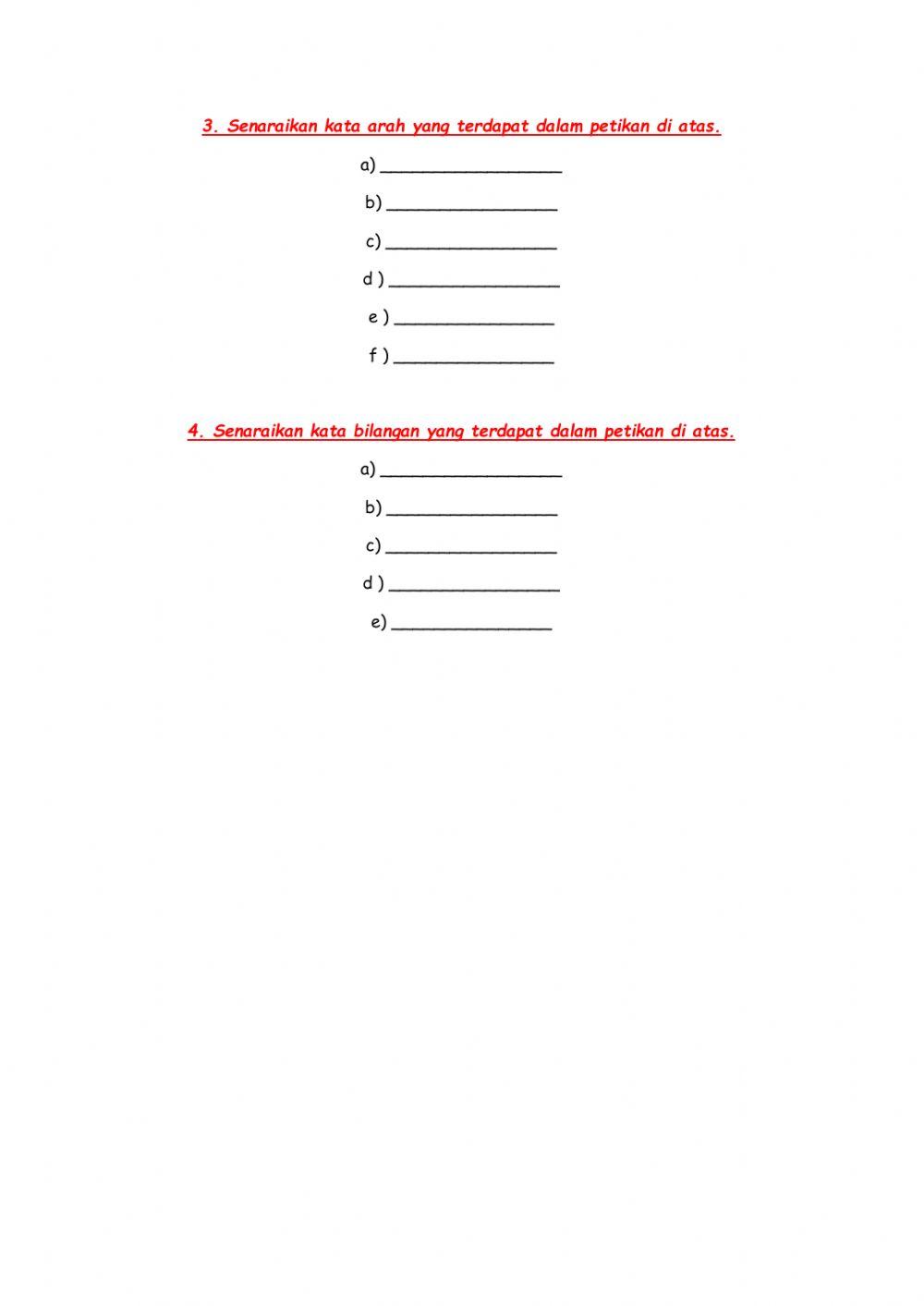 Kata Arah dan kata bilangan