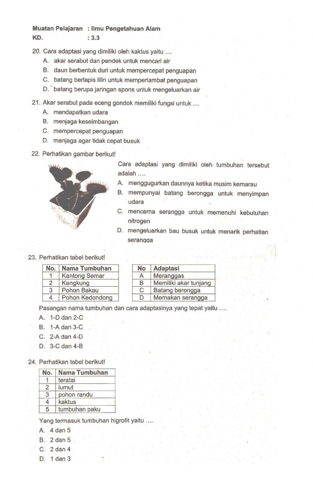 Latihan TKM IPA tema 2