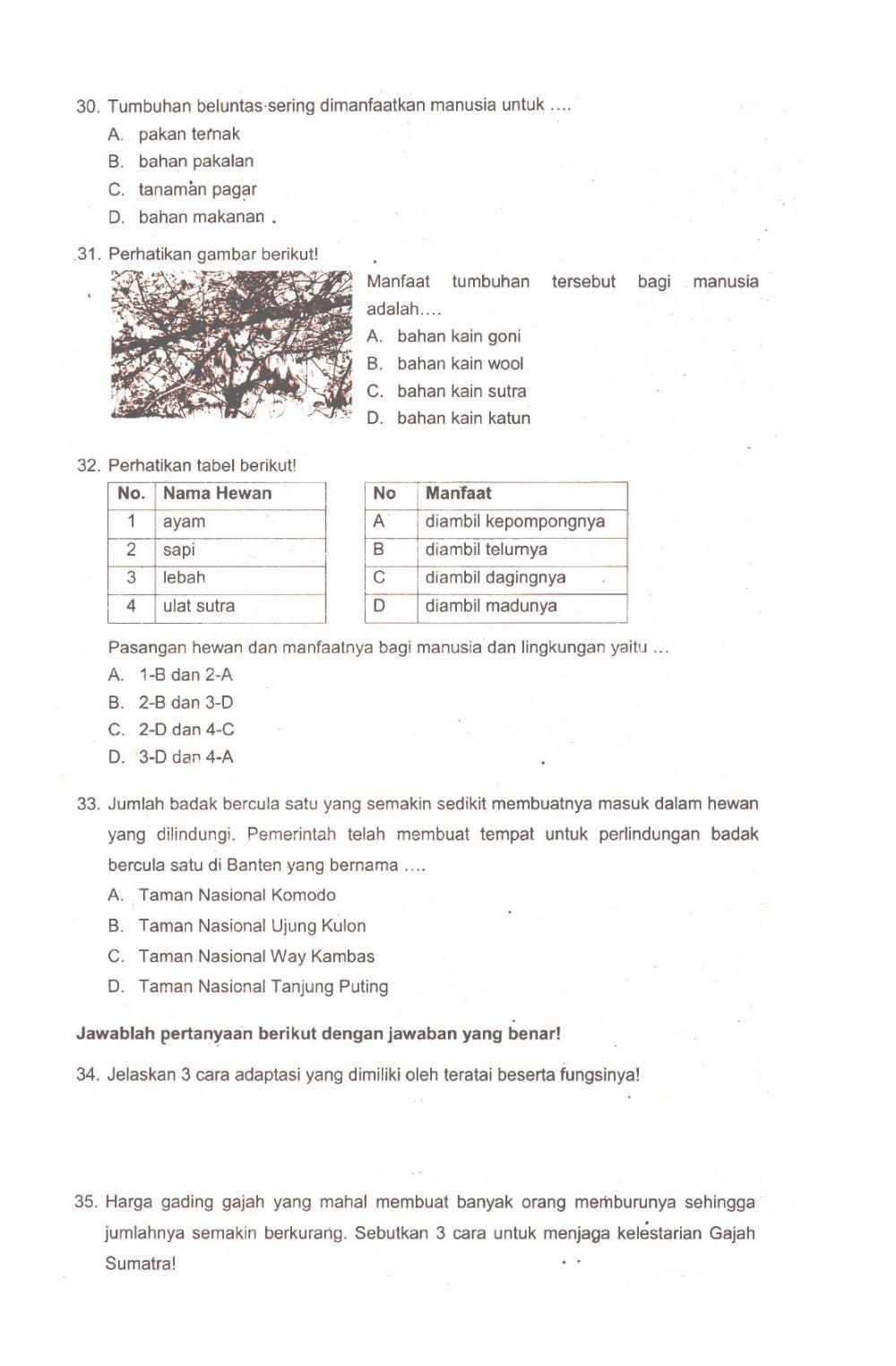 Latihan TKM IPA tema 2