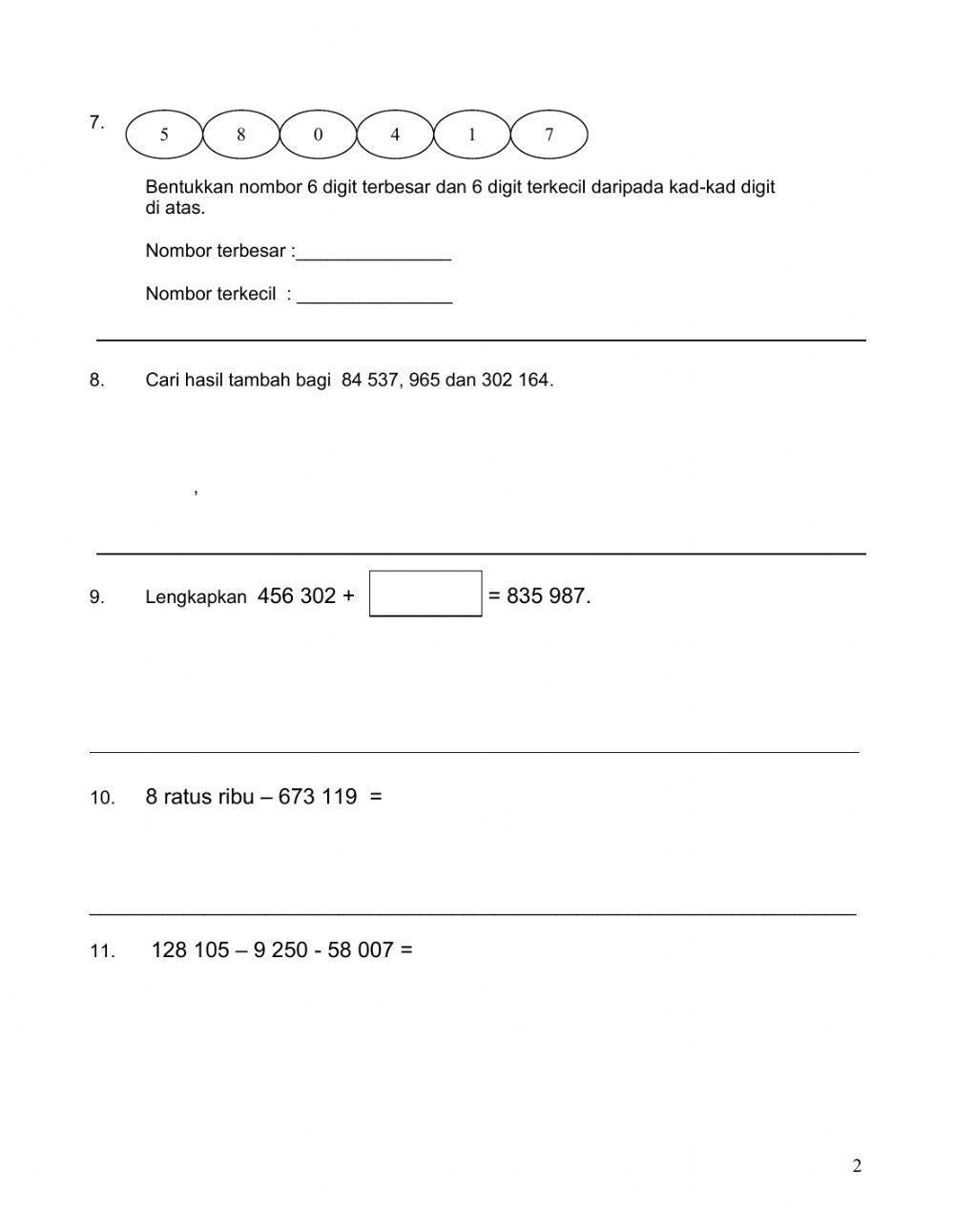 Latihan Matematik Tahun 5