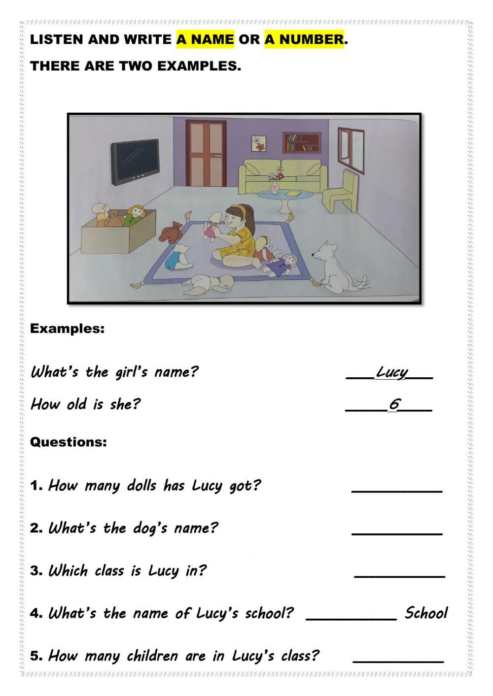 Listen and answer with one name or a number