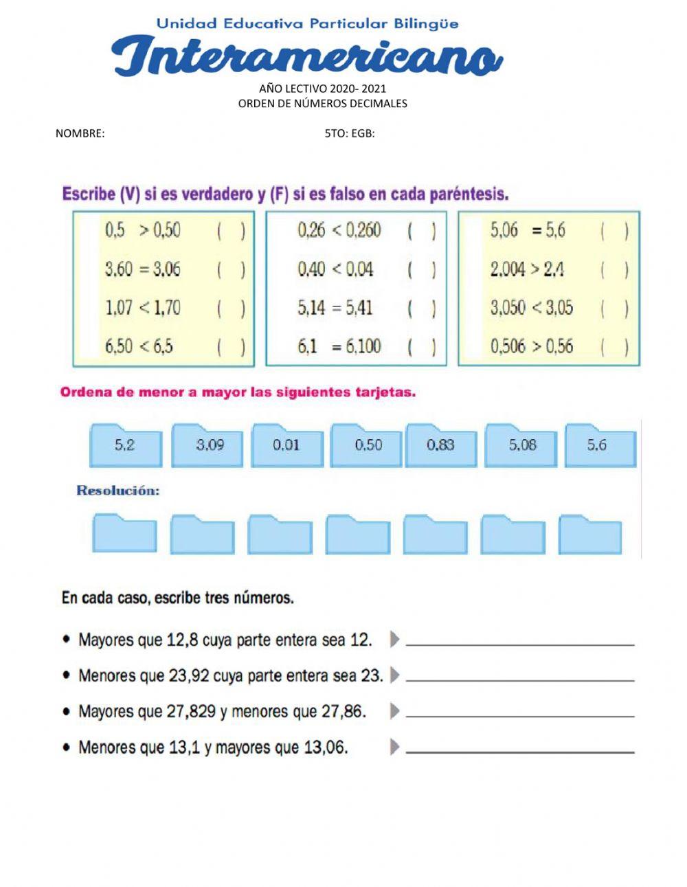 Orden de números decimales