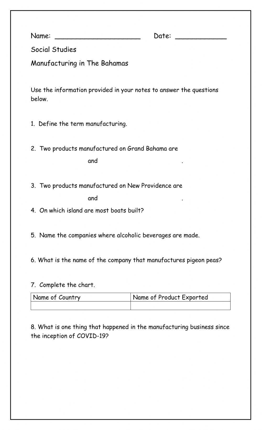 Manufacturing interactive worksheet live worksheets