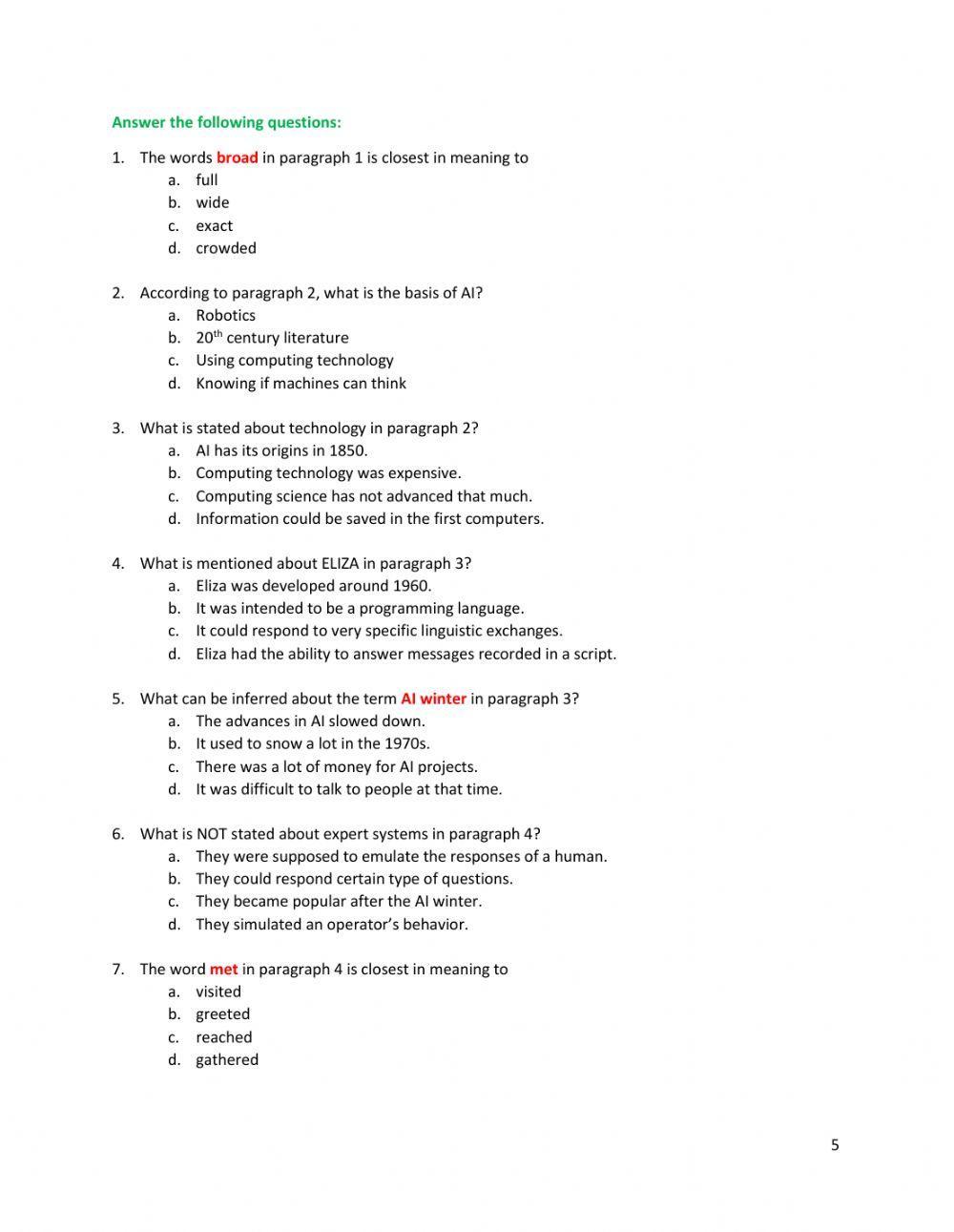 Unit 1 Reading 3 Artificial Intelligence