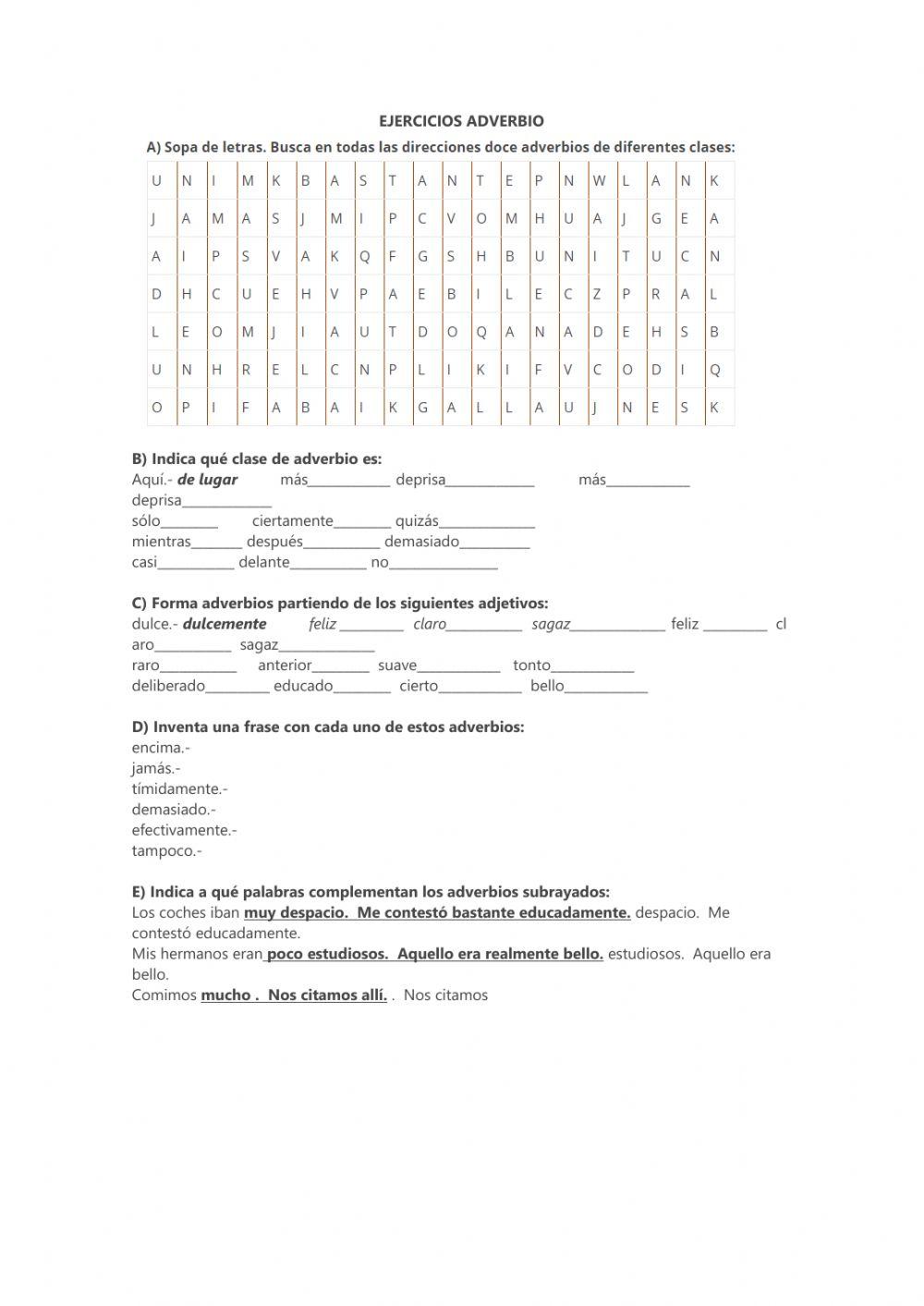 Ejercicios adverbios