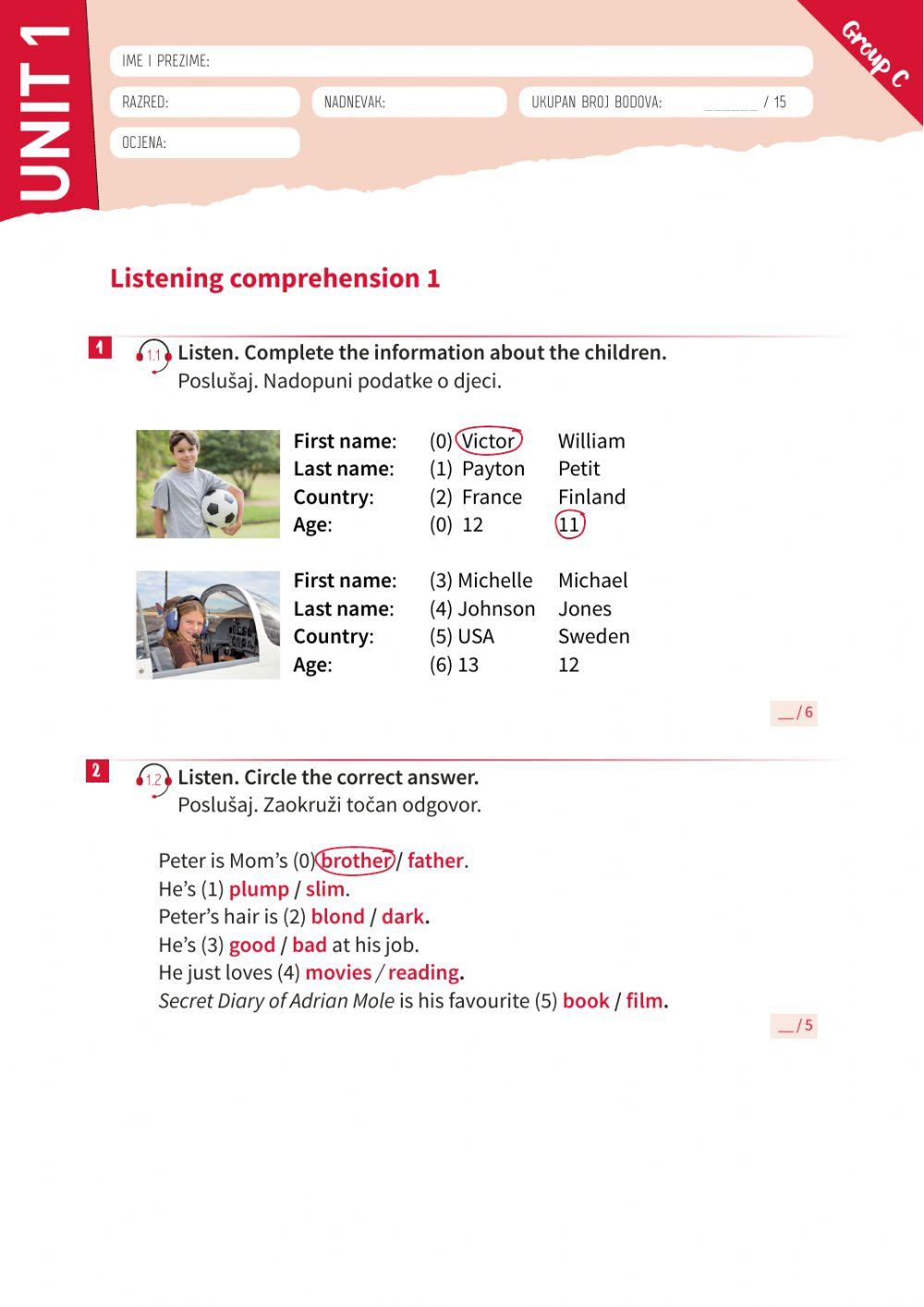 Listening Comprehension 1 SEN 5th grade