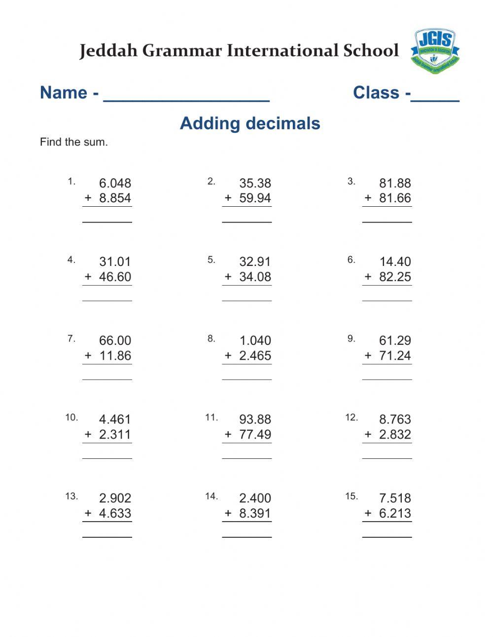 Adding Decimals in columns
